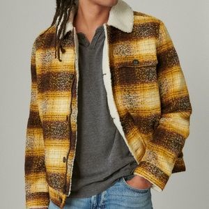 Faux Shearling Lined Wool Plaid Trucker Jacket